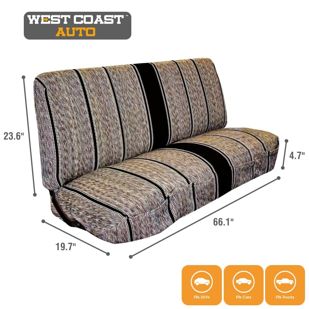 West Coast Auto Universal Baja Saddle Blanket Bench Full Size Seat Cover Fits Ford, Chevrolet, Dodge, and Full Size Pickup Trucks (Black)