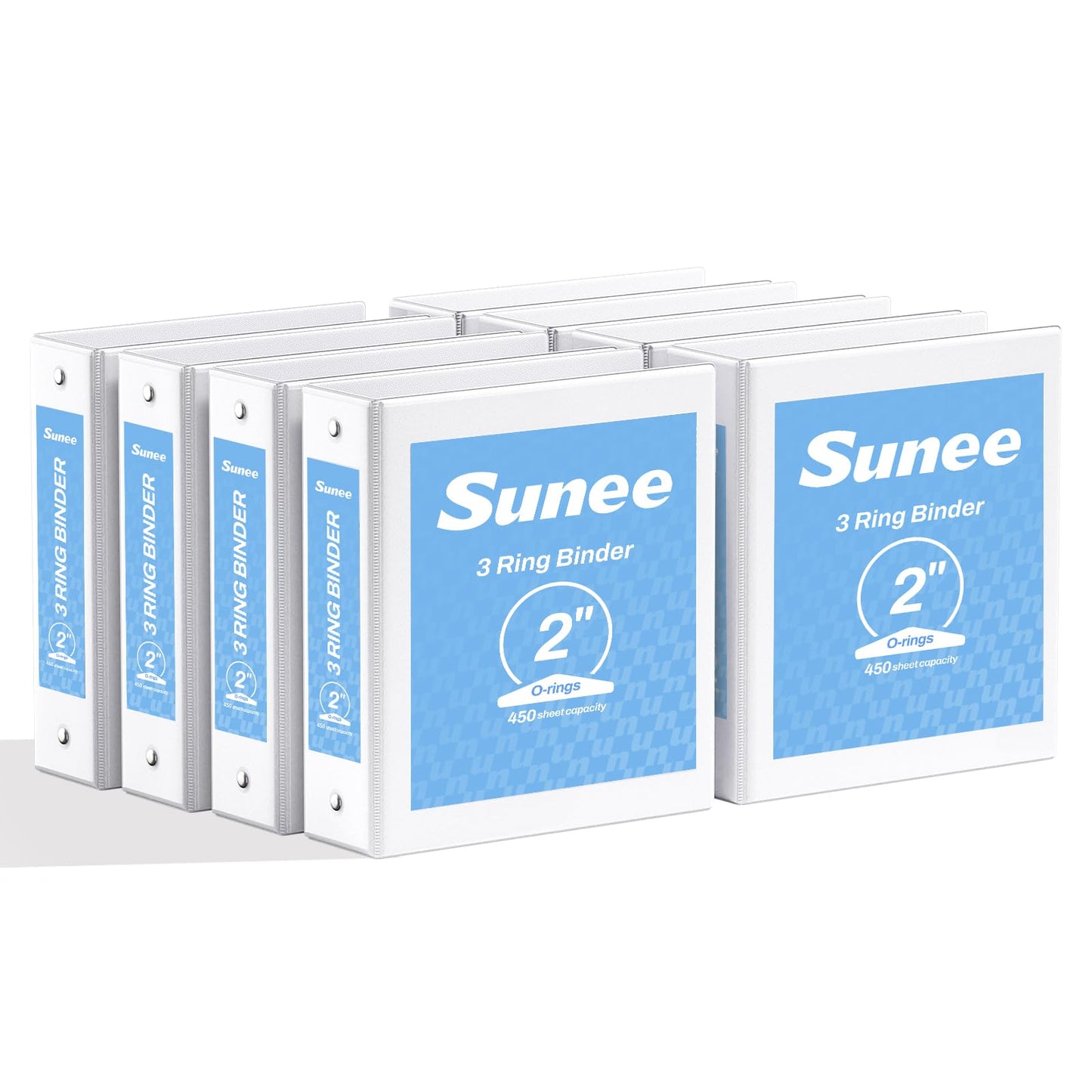 SUNEE 3 Ring Binders 2 Inch 8 Pack, Clear View Binders Three Ring PVC-Free (Fit 8.5x11 Inches) for School or Office Supplies, White