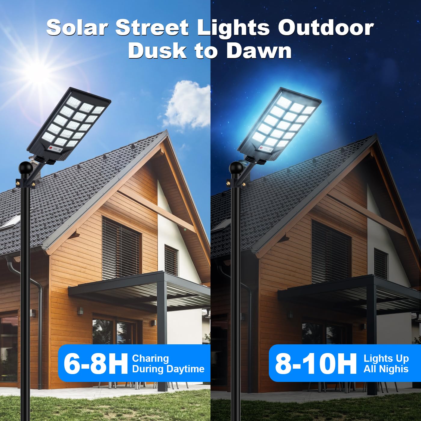 Solar Street Lights Outdoor Waterproof, 8500K Solar Powered Lights Outdoor LED Flood Lamp, Dusk to Dawn Motion Sensor and Remote Control for Yard,Fence,Parking lot,Garage (1PACK)