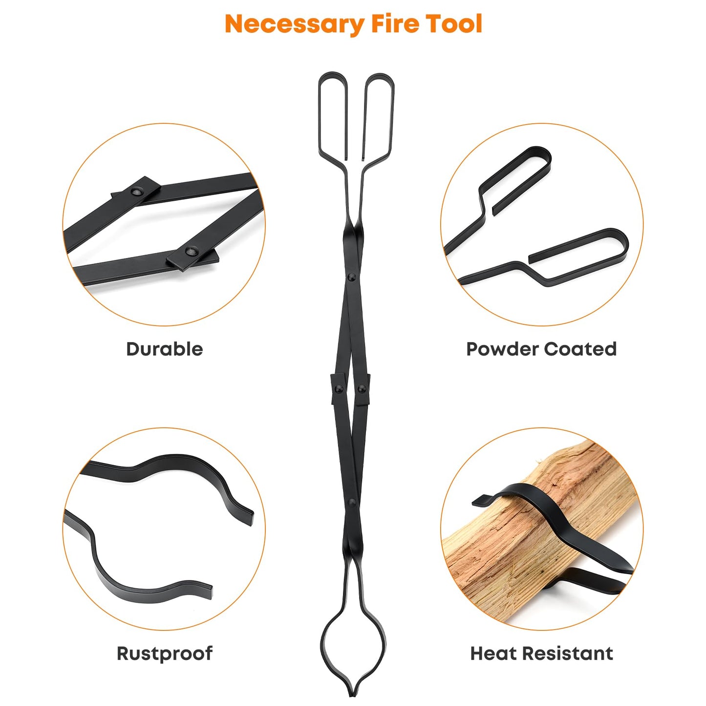 Stanbroil 26” Campfire Fireplace Tongs and 32” Premium Steel Fire Pit Campfire Poker Tool Sets, Heat Resistant Tool for Fireplace Camping Wood Stove Indoor and Outdoor Use