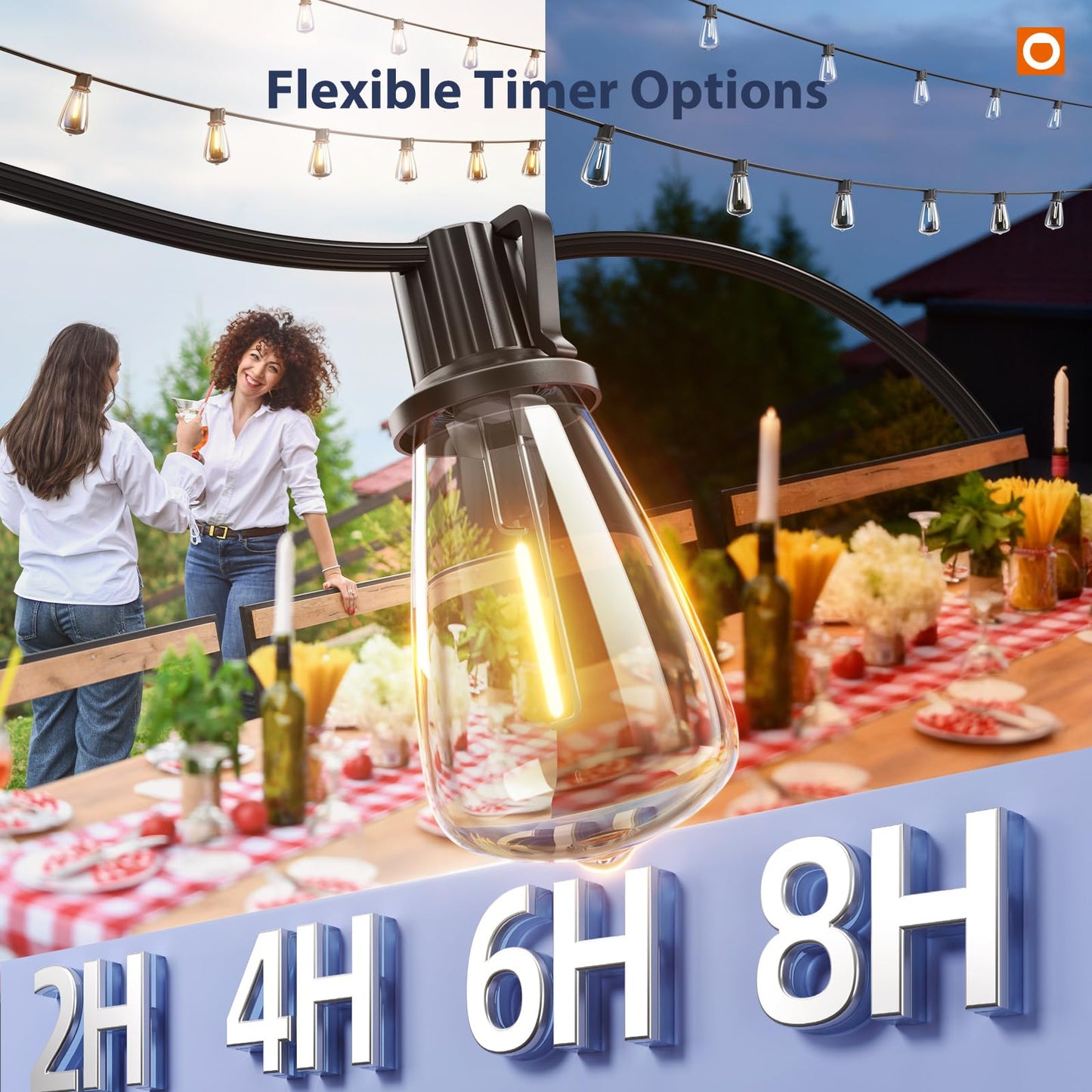 addlon 102FT(96+6) Solar String Lights Outdoor with Remote, Waterproof Patio Lights with 30+2 Shatterproof LED Bulbs, Dimmable & Timable Long-Lasting Solar Lights for Backyard Camping Garden Decor
