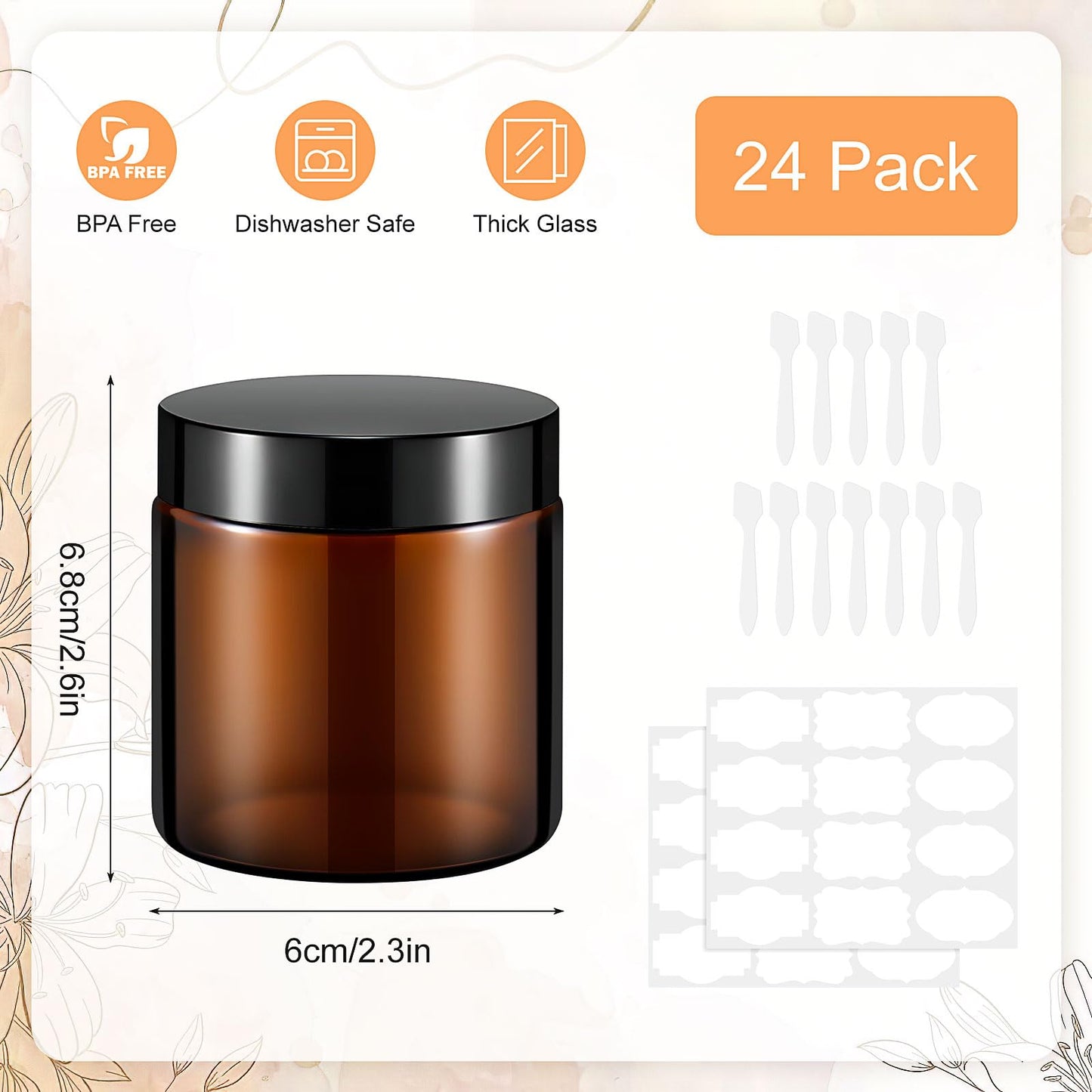 24 Pack 4 oz Glass Jars with Lids, Amber Cosmetic Jars Empty Cosmetic Containers with Inner Liners Round Glass Candle Jar for Lotions Powders Essential oil
