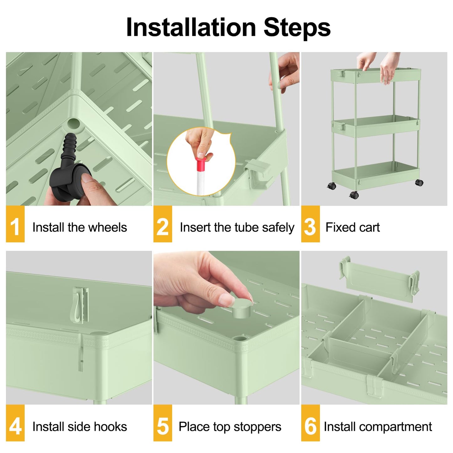 SPACELEAD Slim Storage Cart,3 Tier Bathroom Rolling Utility Cart Storage Organizer Slide Out Cart, Mobile Shelving Unit Organizer Trolley for Office Bathroom Kitchen Laundry Room Narrow Places, Green