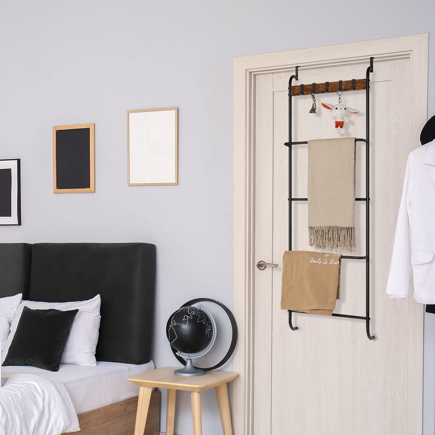 Over The Door Towel Rack Door Rack Hanger Organizer Bathroom Door Rack for Towels (Black)