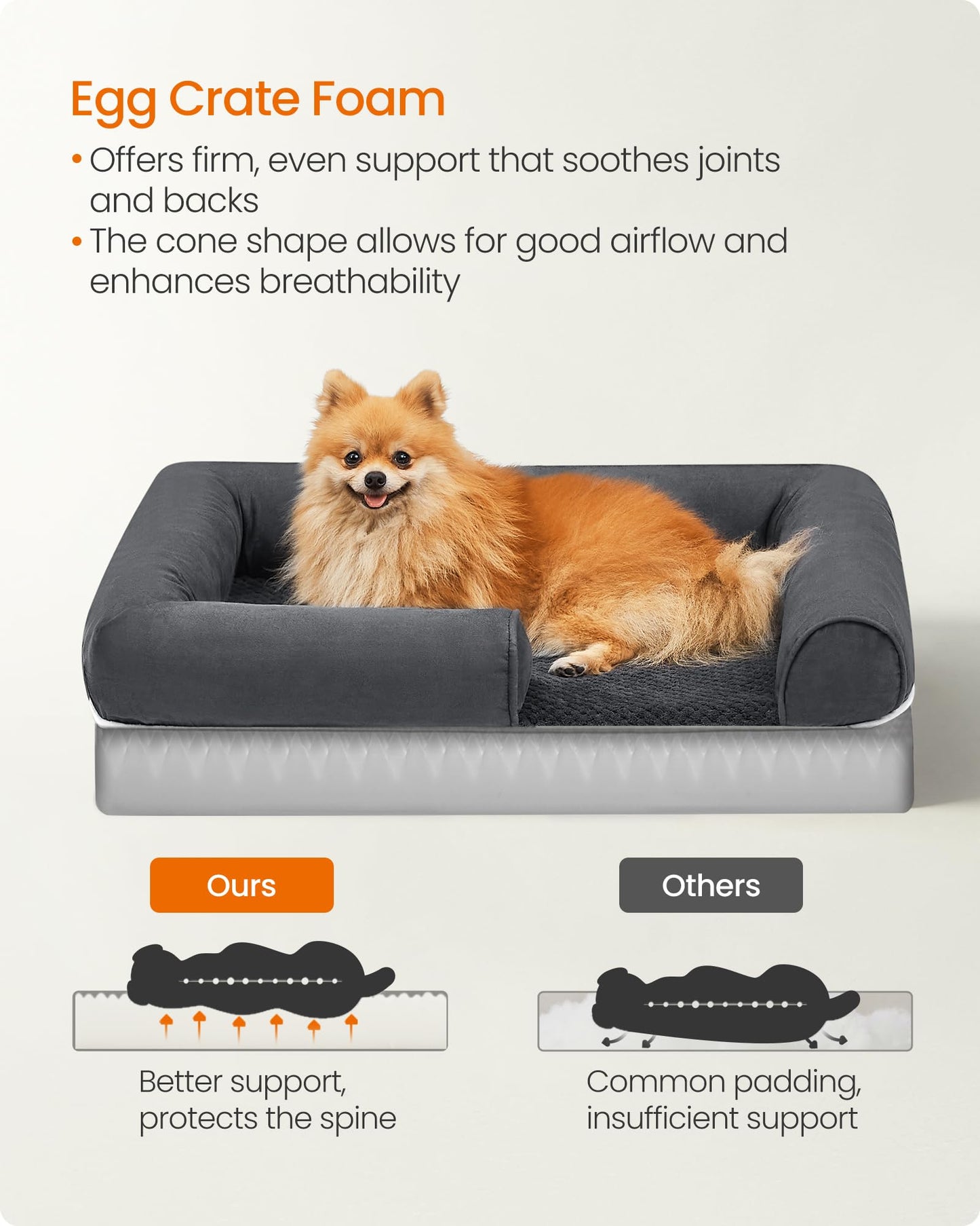 Feandrea Dog Bed, Orthopedic Dog Bed, Medium Dog Bed Waterproof, Removable Washable Cover Dog Sofa with Non-Slip Bottom, Raised Edges, 30 x 20 x 7 Inches, Dark Gray UPGW066G01
