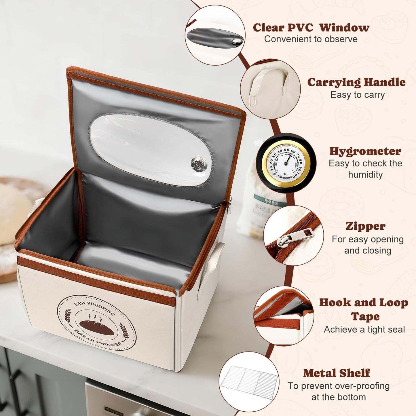 Bread Proofing Box with 6 Temperature Settings(50-122℉) & 48H Timer, Foldable Dough Proofer with Metal Rack, Folding Sourdough Proofing Box for Bread Baking, Pizza, Yogurt, Wine