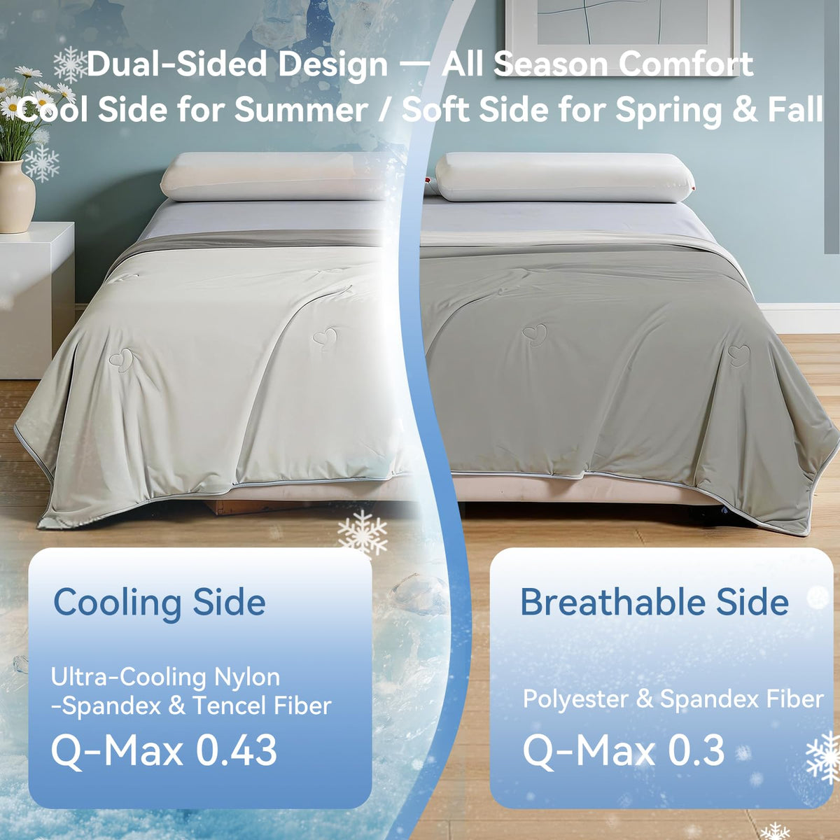 AiSleep Cooling Comforter Queen Size, Cooling Blankets for Hot Sleepers and Night Sweats, Double-Sided Cool Tech All Season Bedding, Q-Max 0.43 Breathable Silky Smooth Summer Comforter-Cool Gray