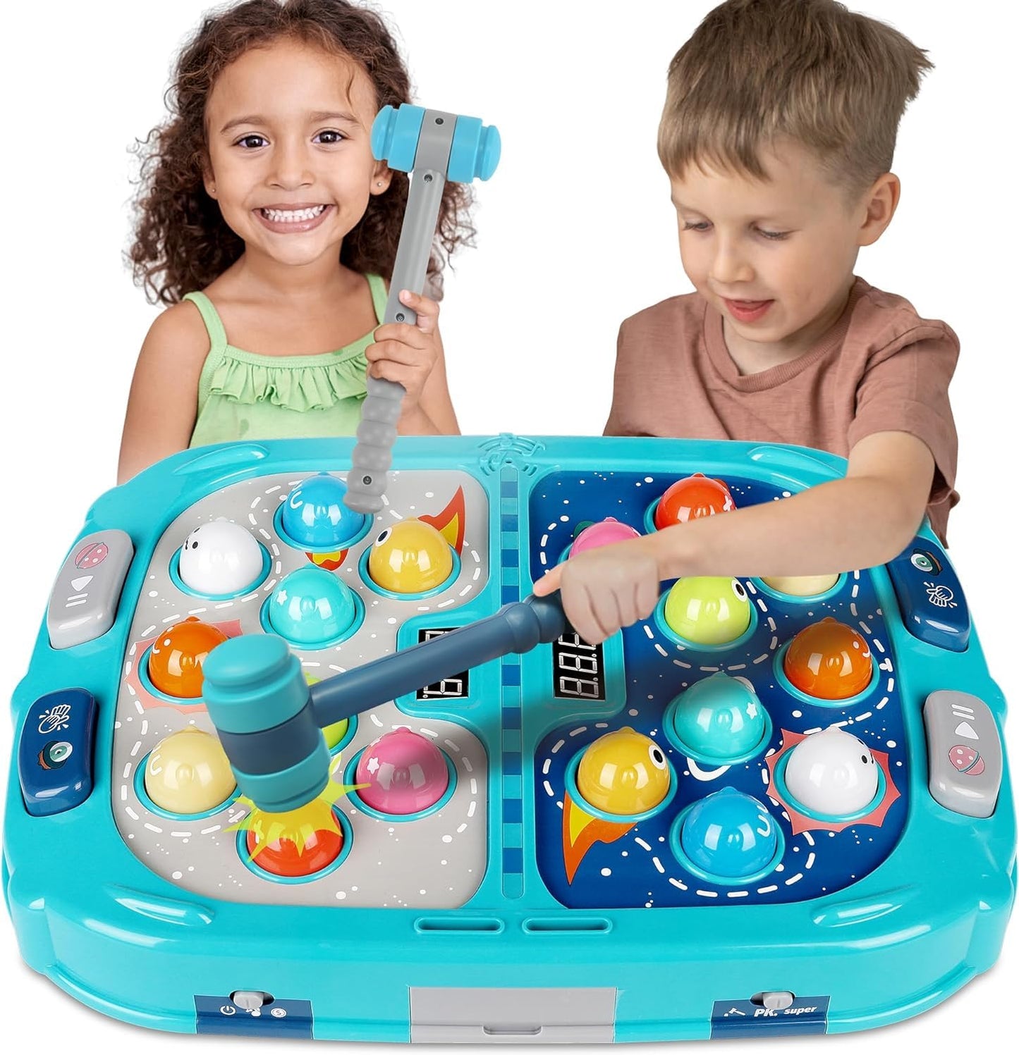 Whack A Mole Game for Kids Ages 3-10, Interactive Pounding Toy with 2 Hammers, 3 Modes 9 Levels Interactive Learning Game with Lights & Sounds,Gift for Boys Girls, Blue