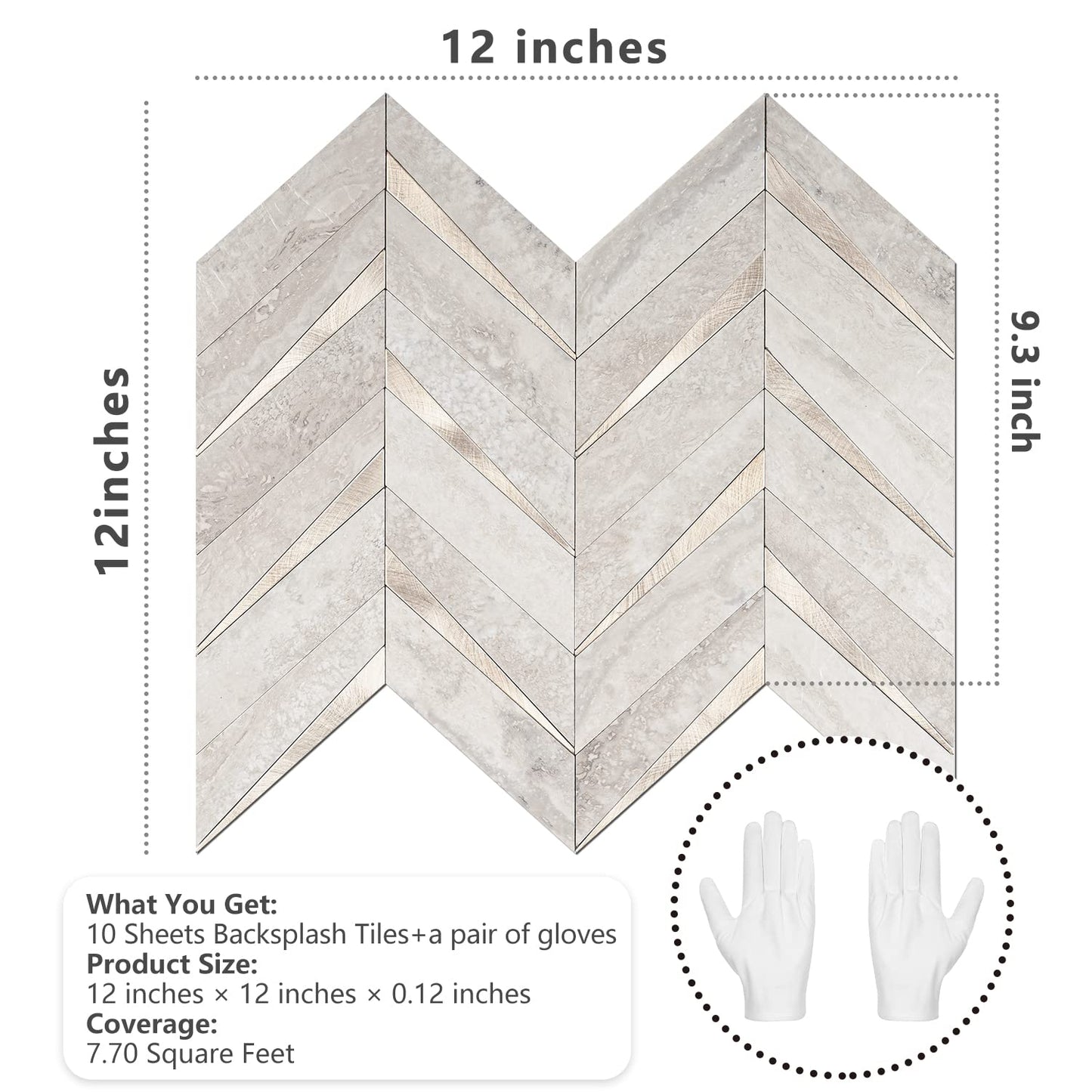 STICKGOO 10-Sheet Herringbone Tile Peel and Stick Backsplash, Marble Beige Mixed Metal Gold PVC Stick on Backsplash, Self Adhesive Wall Tile for Kitchen and Bathroom
