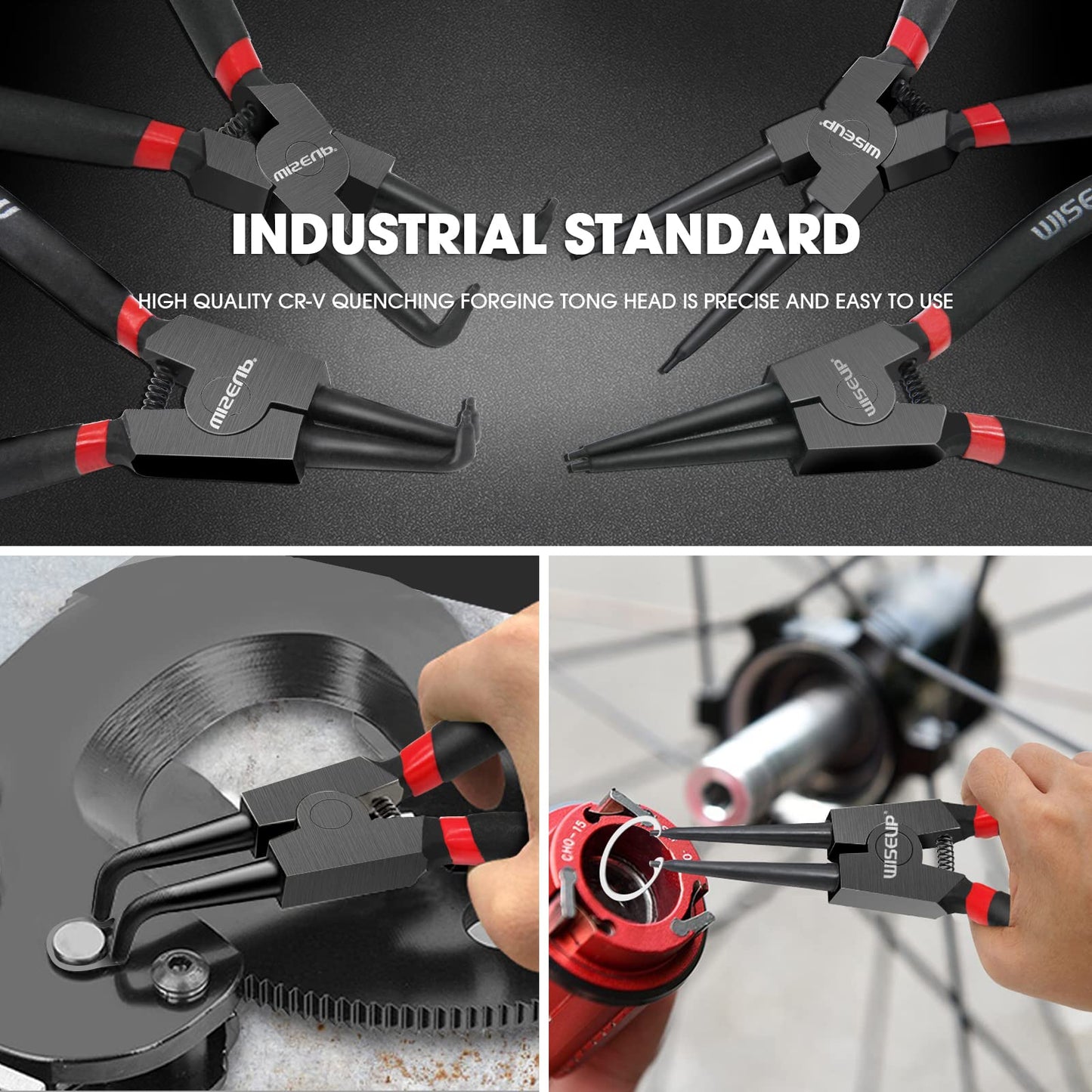 WISEUP Snap Ring Pliers Set With 225pcs Retaining Ring Set, 4PCS-7 inch (Tip Diameter 1/20") Circlip Pliers Kit,Straight/Bent Jaw Pliers Tips C-Clip Pliers for Ring Remover with Storage Pouch