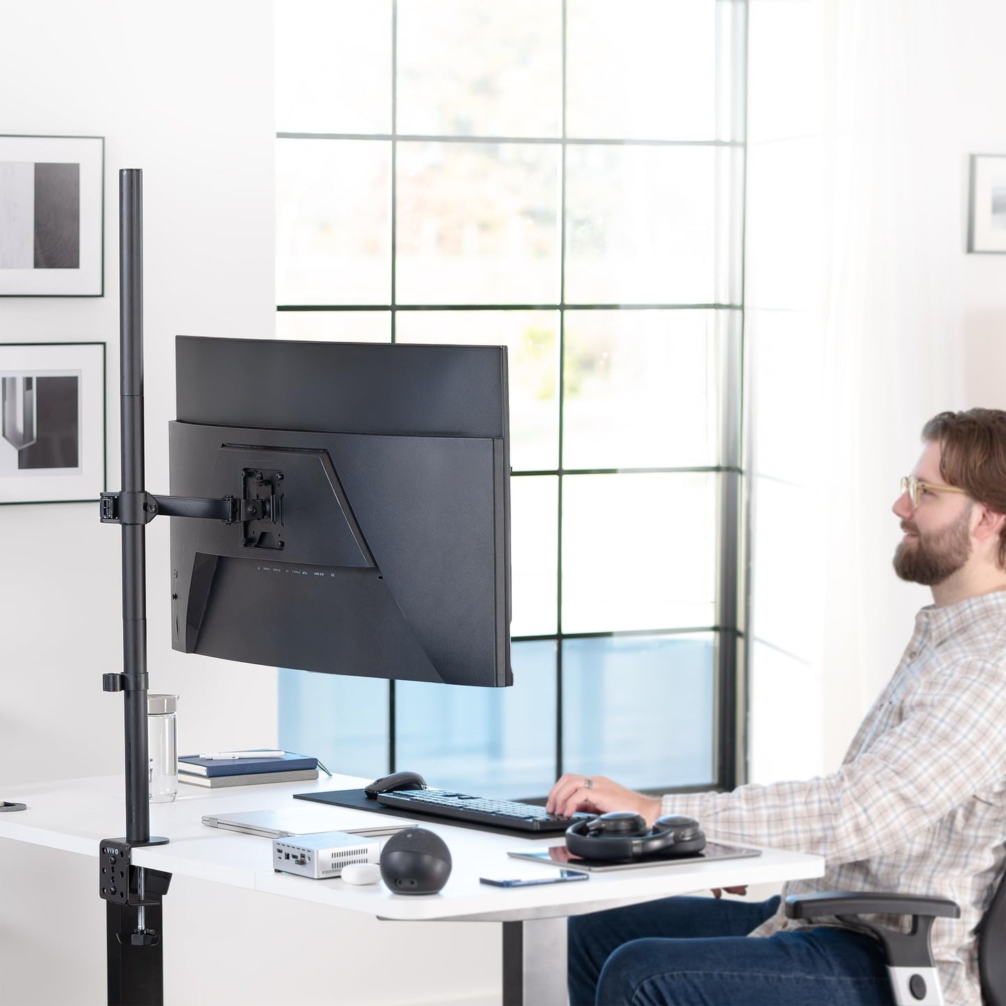 VIVO Extra Tall Single Monitor Desk Mount Stand with 39 inch Pole. Features Full Adjustability - Tilt and Articulation, Holds 13 to 32 inch Screens up to 22 lbs with VESA Mounting, Black, STAND-V011