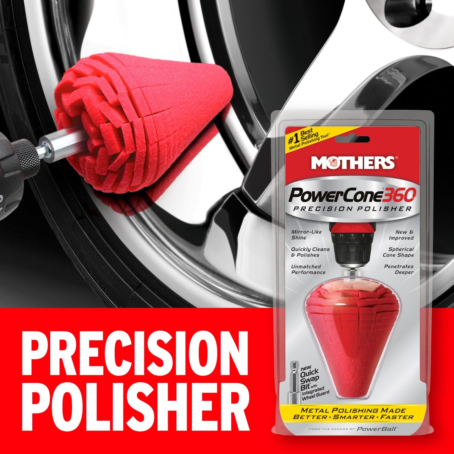 Mothers 05146 PowerCone 360 Metal Polishing Tool, Single Unit