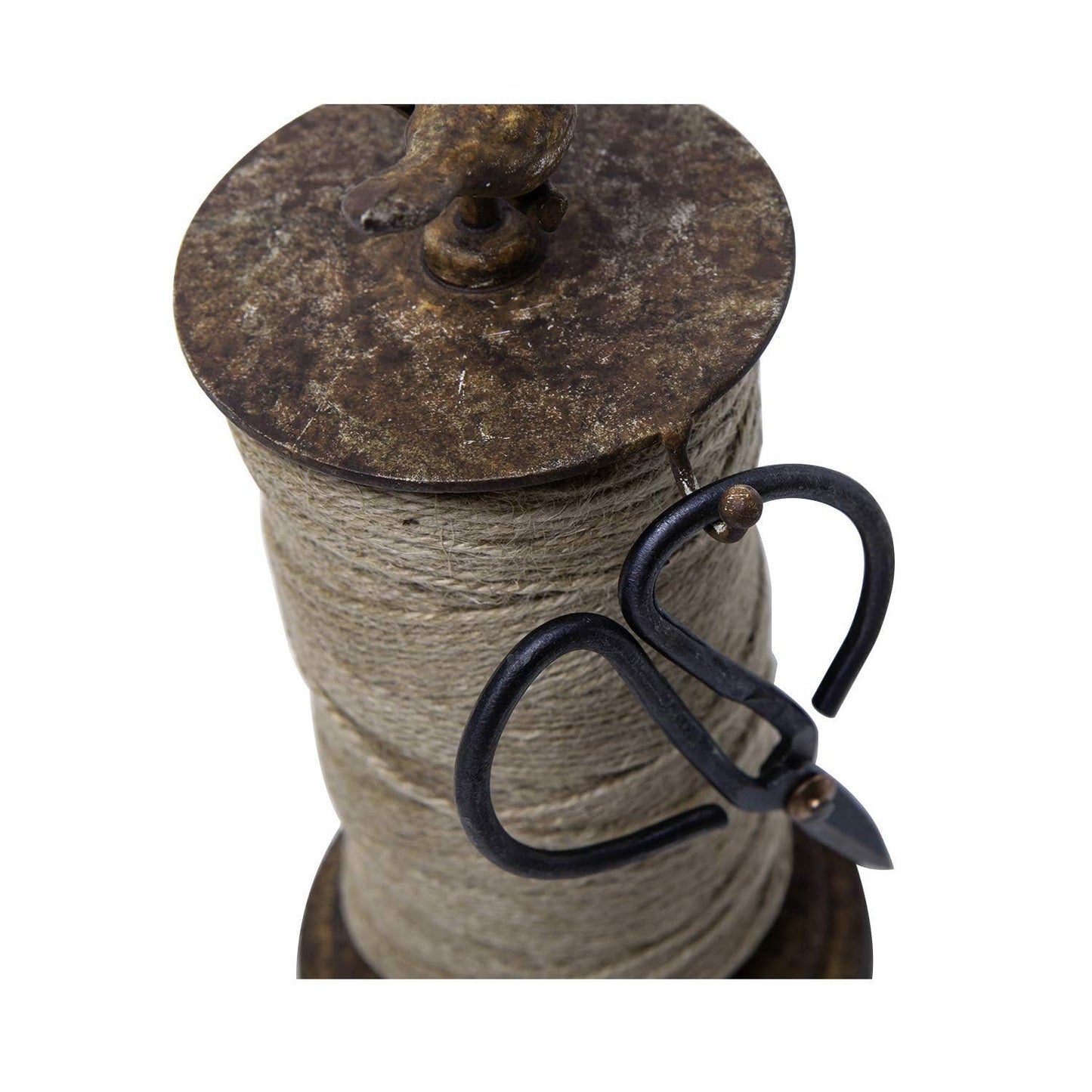 SOFFEE DESIGN Vintage Jute Twine Holder with Scissors for Garden Farmhouse Kitchen Counter Antique Twine Set Birds Rustic Black