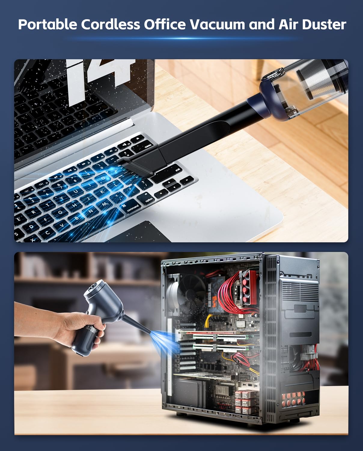 AX2V 4-in-1 Handheld Vacuum Cleaner, 16000Pa Brushless Powerful Car Vacuum Cleaner, Low Noise Cordless Rechargeable Vacuum, Ideal for Office, Home and Car Detail Cleaning