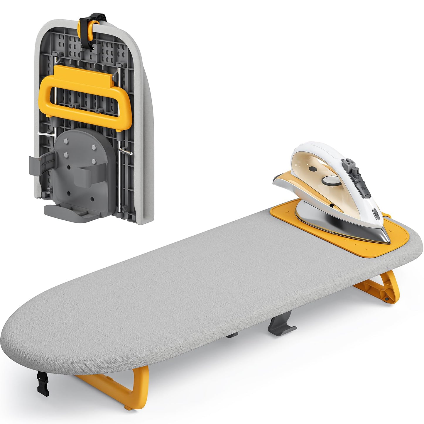 KINGBOARD Tabletop Ironing Board with Iron Holder, 12" x 32" Small Ironing Board with Ironing Mat, Foldable Mini Iron Board, Easy Storage for Travel & Dorm, Grey