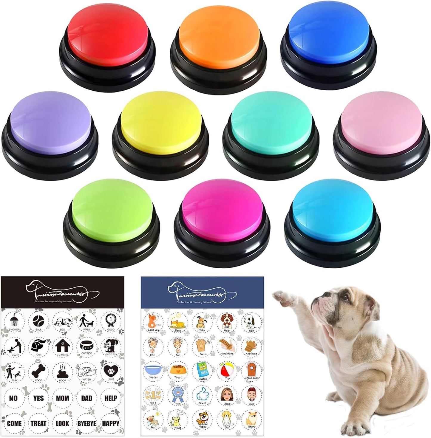 KiViRap Dog Buttons,Recordable Buttons,Record and Playback Own Message Dog & Puppy Speech Training Buzzers,Train Your Pet to Voice What They Need （10 Pack）