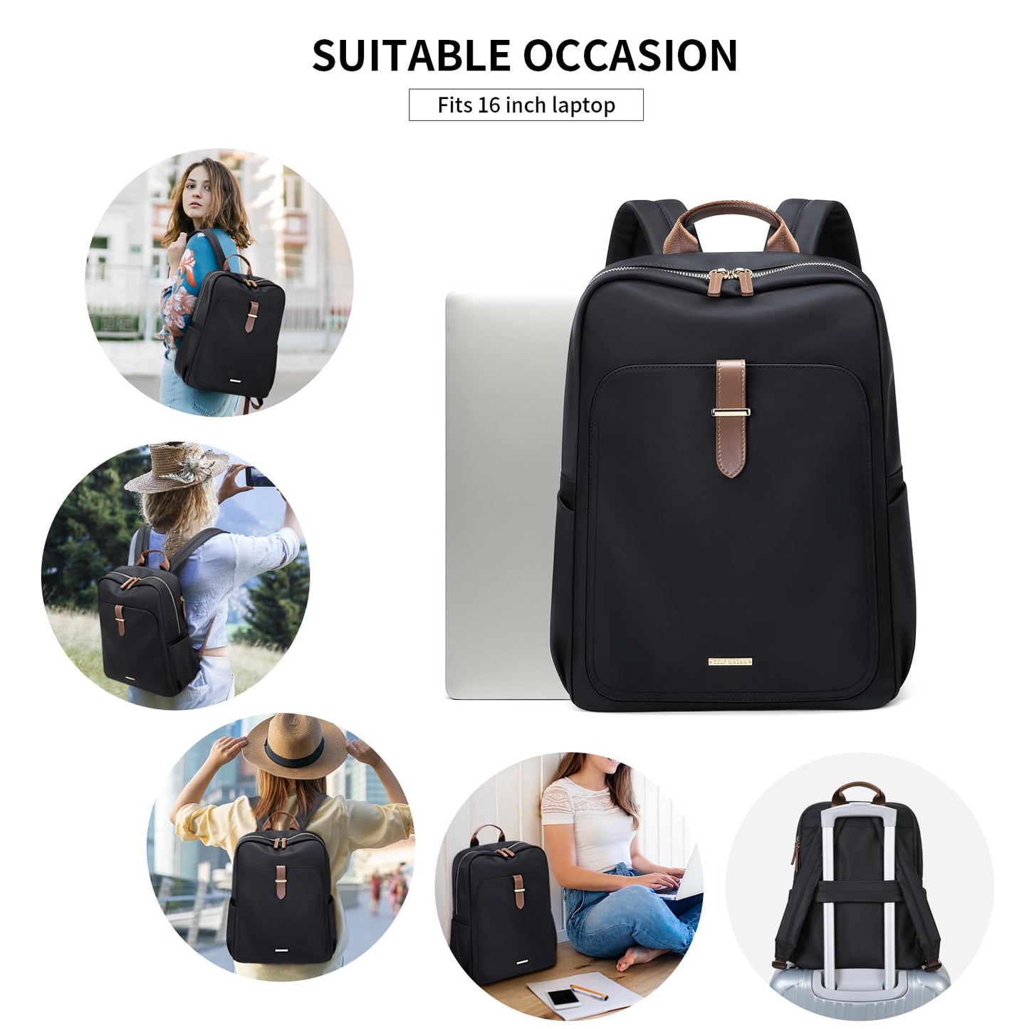 Laptop Backpack Purse for Women Fits 16 Inch Notebook Casual Daypack Work Travel College Bookbag Fashion Computer Bag (Black, 16 Inch)