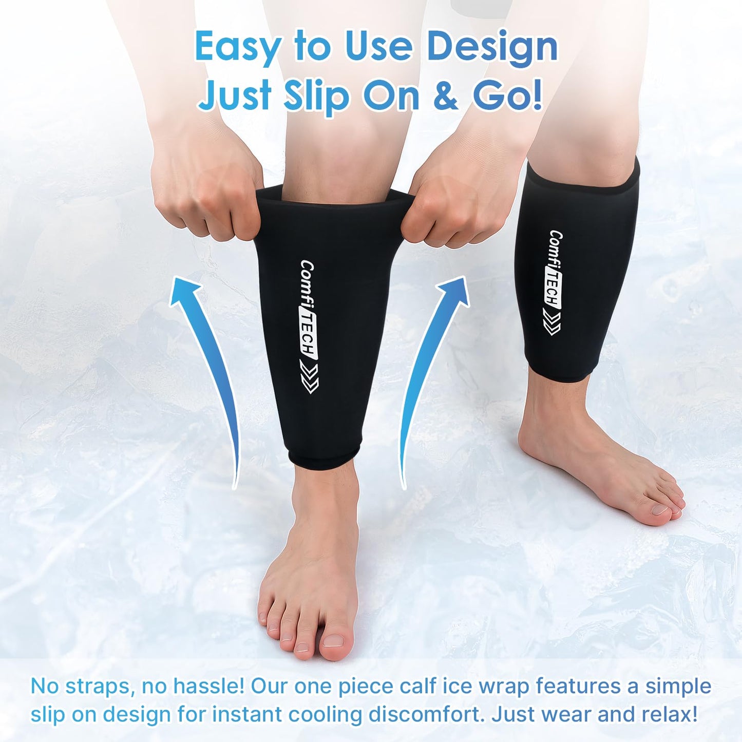 Comfitech Shin Splint Ice Pack Wrap 2 Pack, Reusable Leg Ice Pack Sleeve for Knee & Calf, Flexible Gel Cold Pack for Ankle & Arm, Hands-Free Design for Comfort and Support, Large