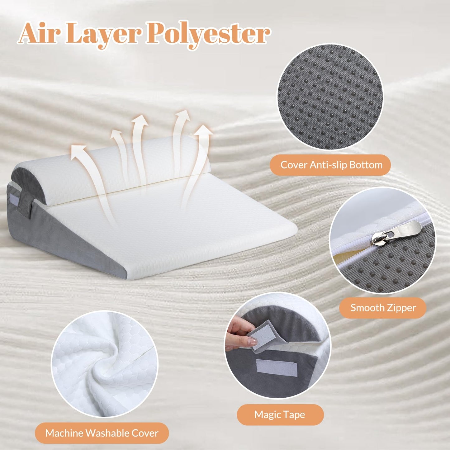 Ceecysaa Wedge Pillows for Adults, 4-in-1 Adjustable Wedge Pillows Set,Bed Pillow for Sitting Up,Legs,Neck and Back Support,Sleeping Comfort and Relaxing