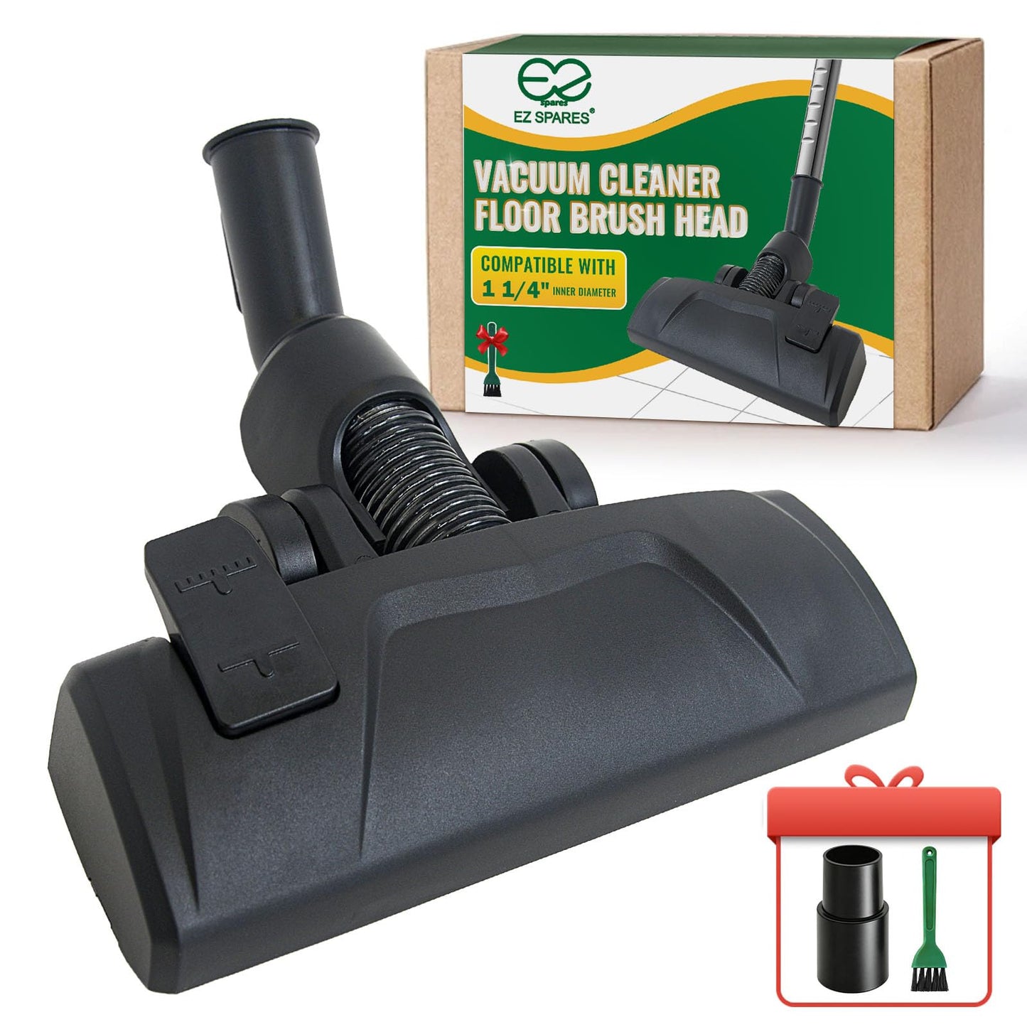 EZ SPARES Universal Vacuum Cleaner Floor Brush Head,32/35mm Attachment for Hard Floor and Carpet, 2-in-1 Combo Tool with Swivel Neck and Rolling Wheels, Vacuum Replacement Parts (Black)