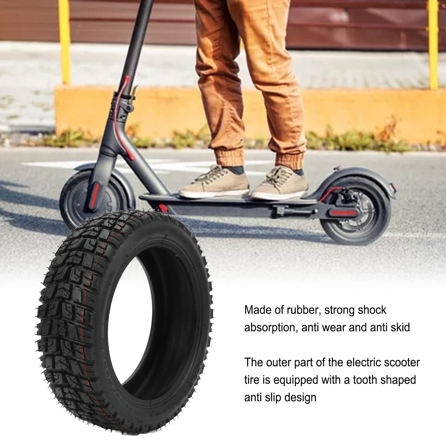 10x2.75‑6.5 Tubeless Tire, Lightweight Rubber Scooter Tire 10 Inch Shockproof Tubeless Tyre Replacement for Electric Scooter