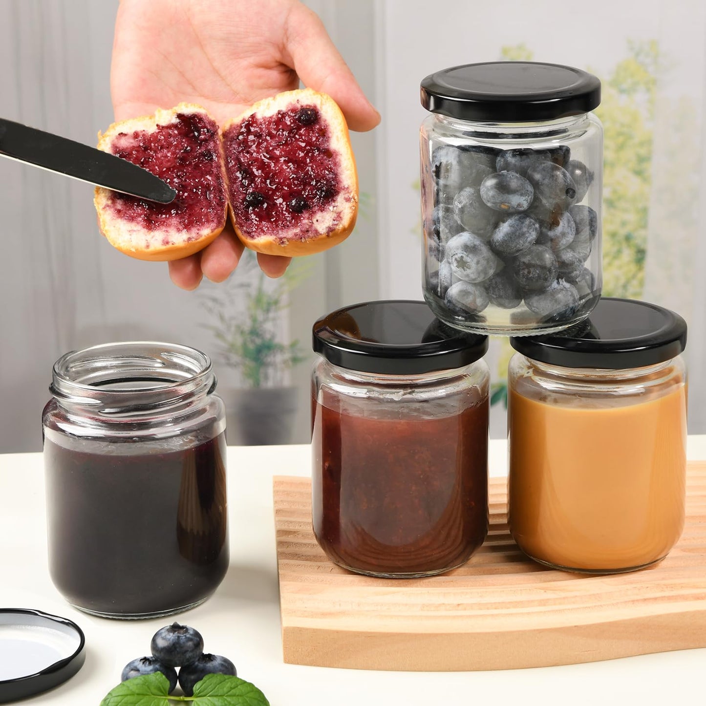BPFY 24Pack 8oz Glass Jars with Lids, Clear Pot Masson 240ml, Small Jam Jars with Leak Proof Lids for Jelly, Honey, Pickles, Spice