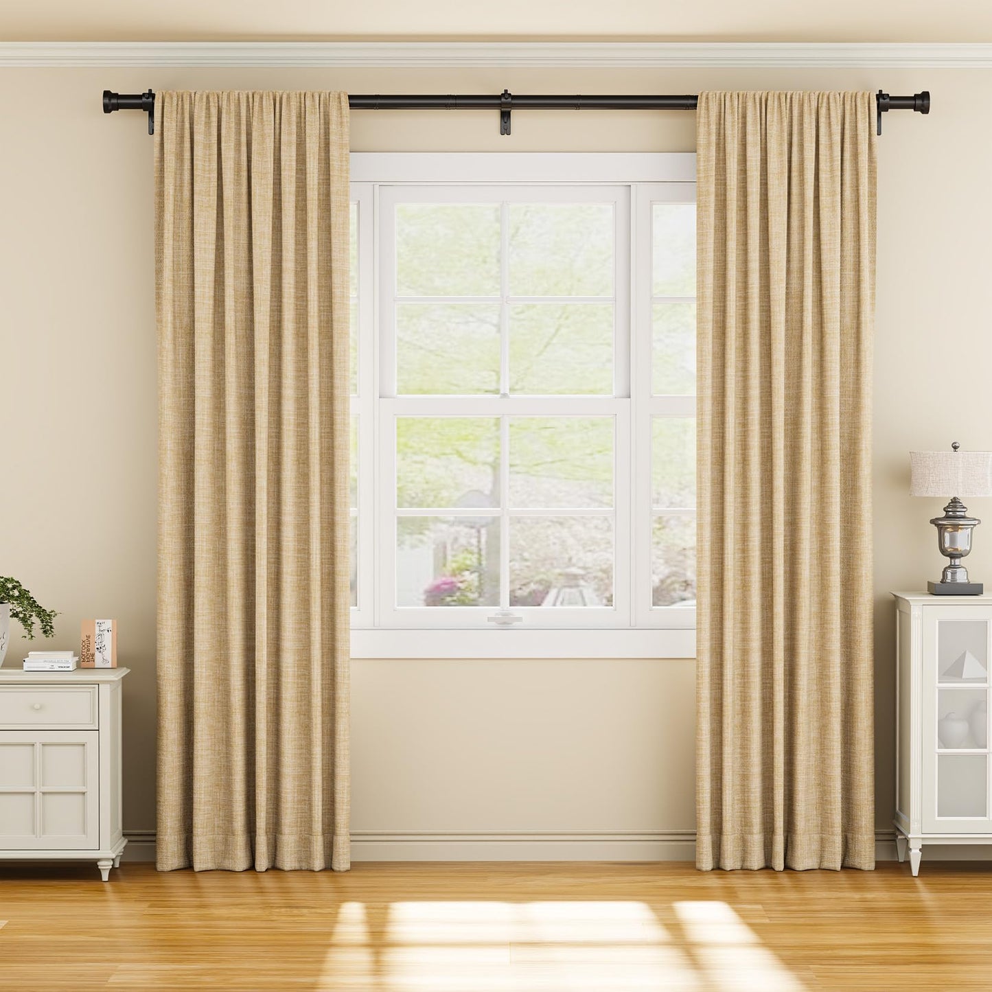 2 Pack Heavy Duty Curtain Rods for Windows 32 to 118 inches, Adjustable Length,1 Inch Diameter, Holds 50 LBS, Easy Install, Extra Long Window Curtain Rod, Aluminium Finials, Black
