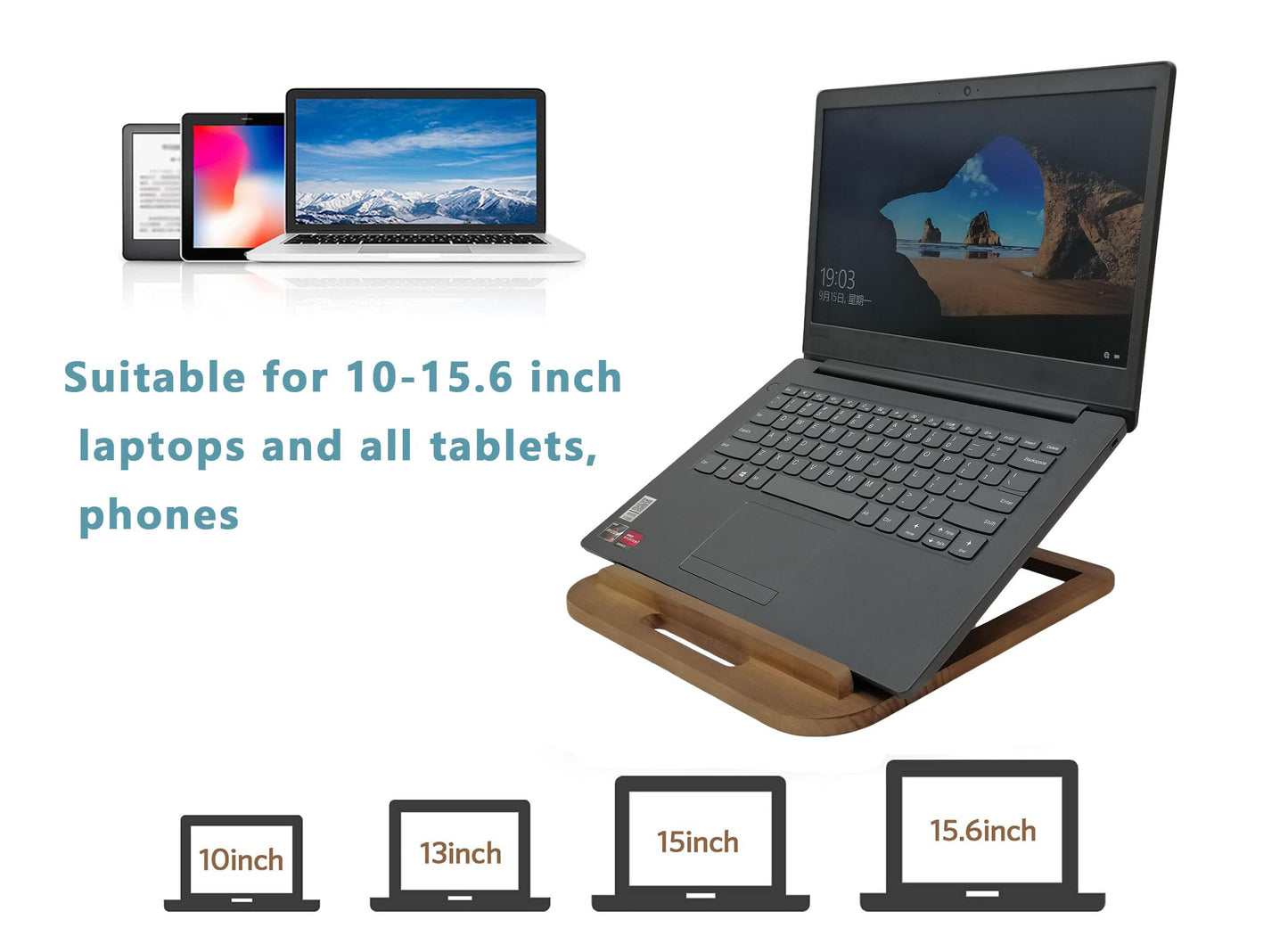 SummitRush Wooden Laptop Stand for Desk & Wood - Style Laptop Stand, Foldable and Adjustable Ergonomic Notebook, Book, Phone & Tablet Stand, 6 - Gear Angle Adjustment, Cooling for 10-15.6 Inch