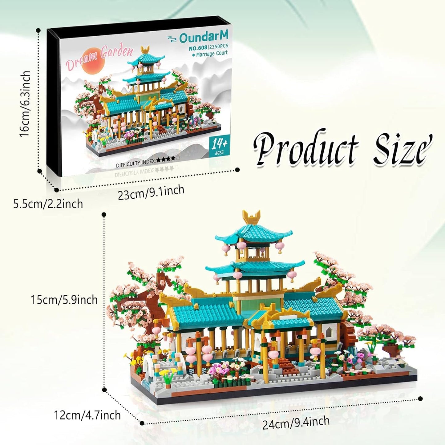 OundarM Mini Chinese Classical Garden Building Blocks Set, Cherry Blossom Botanical Collection Building Set for Adults, 14+ Teens, Home Decor Accessories (2350 Pcs)