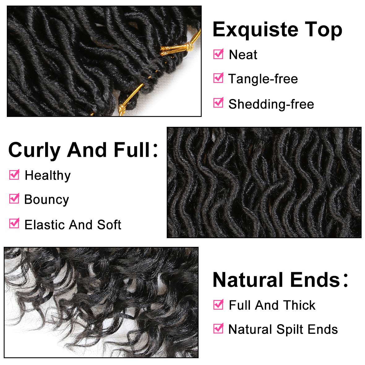 Xtrend 24 Inch 6 Packs Long Black Goddess Faux Locs Crochet Braids Curly Ends Wavy Synthetic Braiding Hair Extension for Black Women Dreadlock Braiding Hair 20 Strands/Pack 1B#