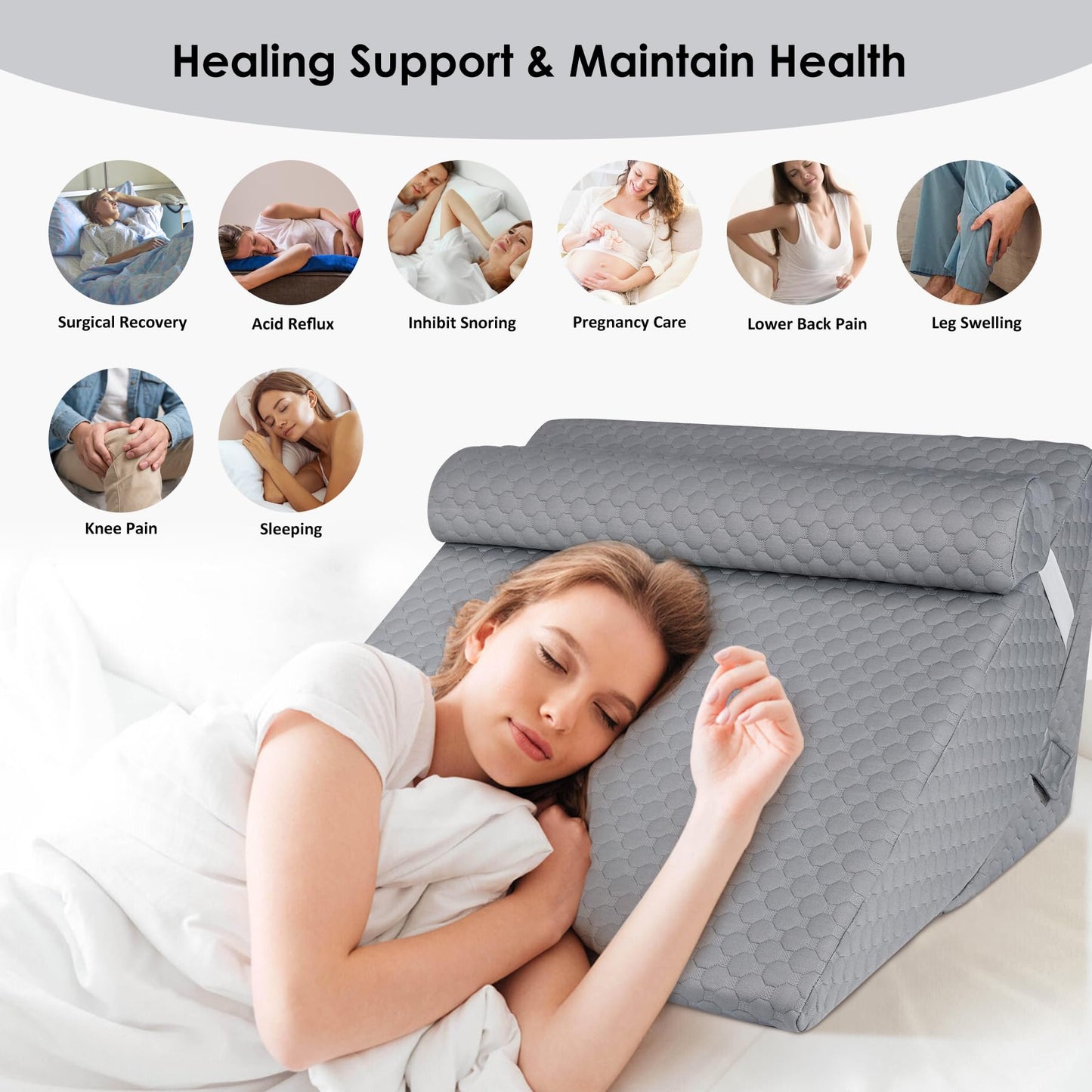 Bed Wedge Pillow for Sleeping, Adjustable 7 &12 Inch Foam Wedge Pillow for Post Surgery, Elevated Triangle Pillow for Acid Reflux, Back Pain Relief, Leg Support，3pack