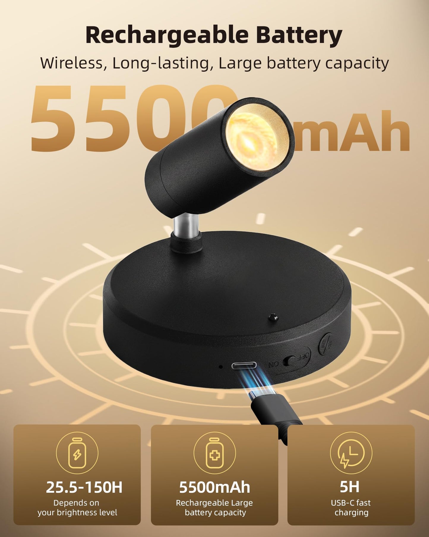EZVALO Spotlights Indoor with Remote, 5500mAh Rechargeable Picture Lights, Wireless LED Uplighting with Timer & Dimmable, 3CCT, Mini Spot Lights for Plants, Painting, Accent Lighting (2 Pack-Black)