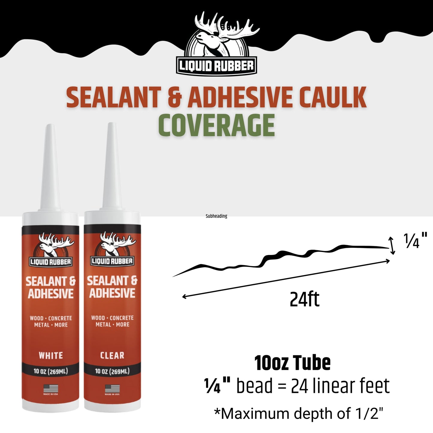 Liquid Rubber Caulk - Hybrid Adhesive and Protective Sealant, White, 4 Pack