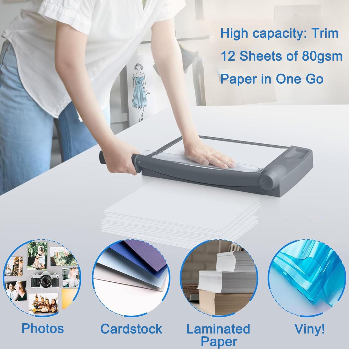 Heavy-Duty Guillotine Paper Cutter & Trimmer - 12-Sheet Capacity for Cardstock, Photos, Craft Paper | Ideal for Office, Classroom, Studio & Scrapbooking