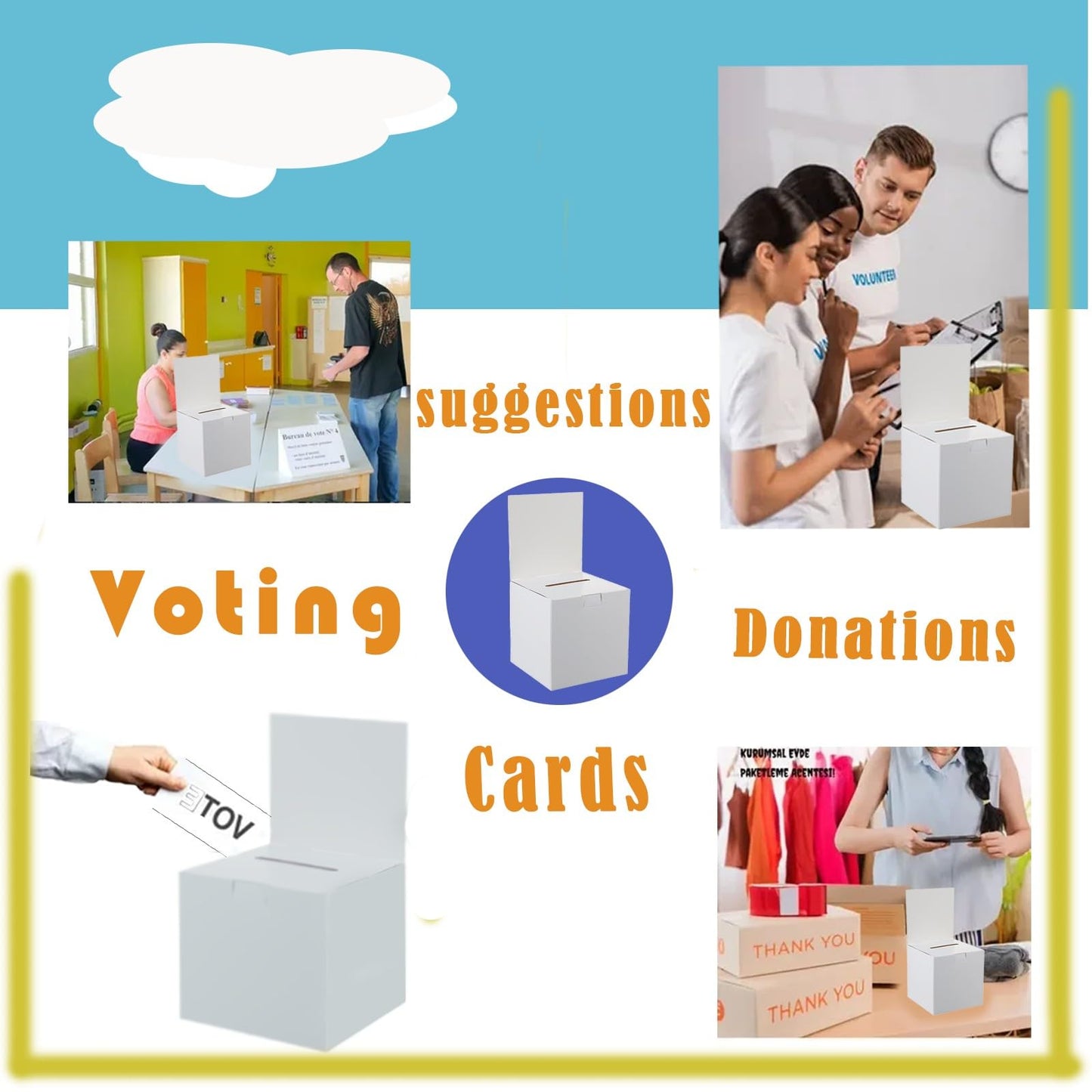 24 Pack Raffle Ticket Box - White Ballot Box with Slot 6 x 6 x 6 Inches Raffle, Cardboard Suggestion Removable Header Donation Boxes for Fundraising Collecting Business Card Voting Contest