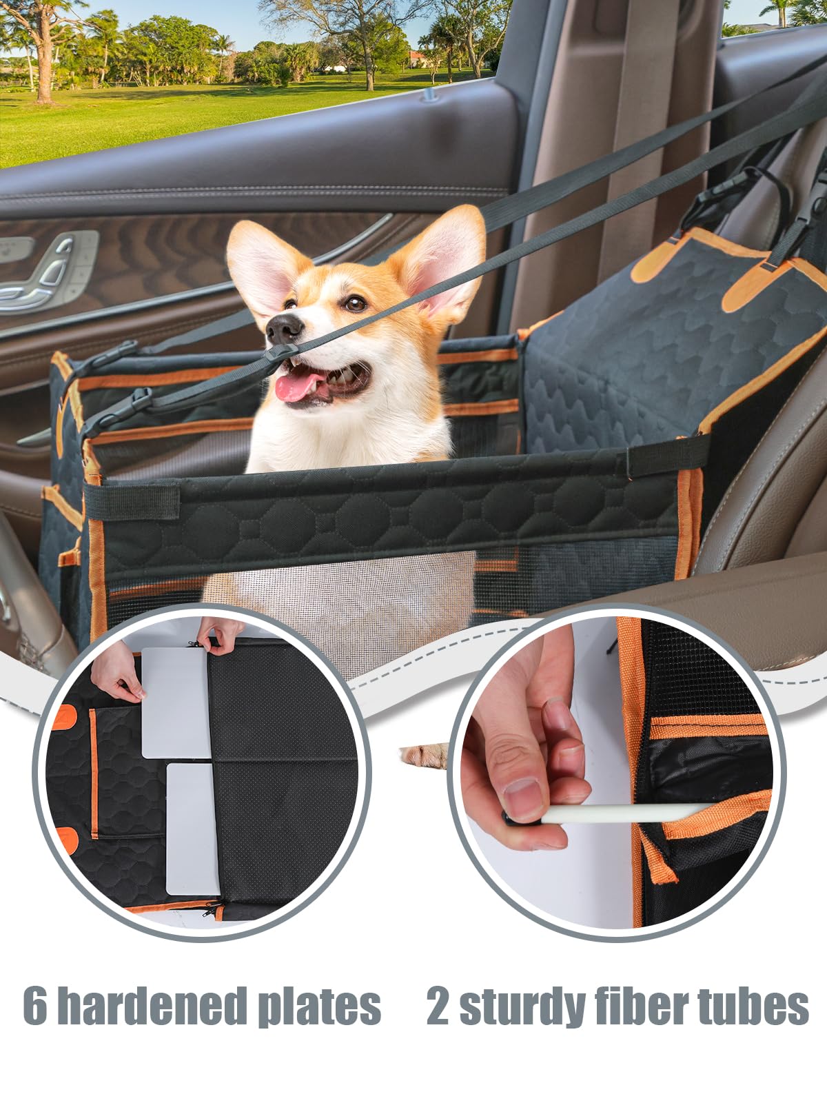 Prpeko Dog Car Seat for Large Dogs,Waterproof Fabric with Breathable Mesh&Adjustable Dog Seat Belt for Car,Dog Bed for Back Seat Up to 30 LB-Small Orange