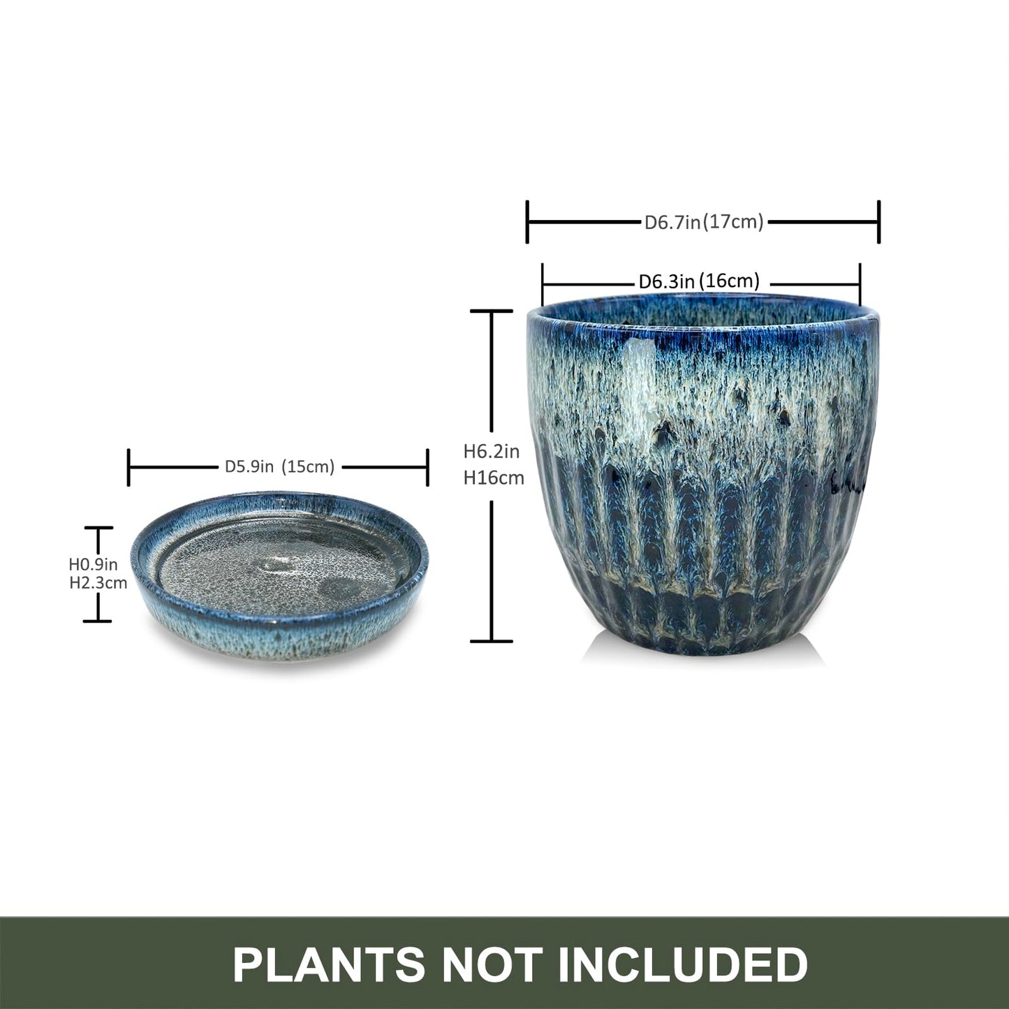 Chralji GIFTWARE Ceramic Pots for Plants, 6in Ceramic Planters for Indoor Plants, Flower Pots with Drainage and Saucer, Reactive Glaze Blue