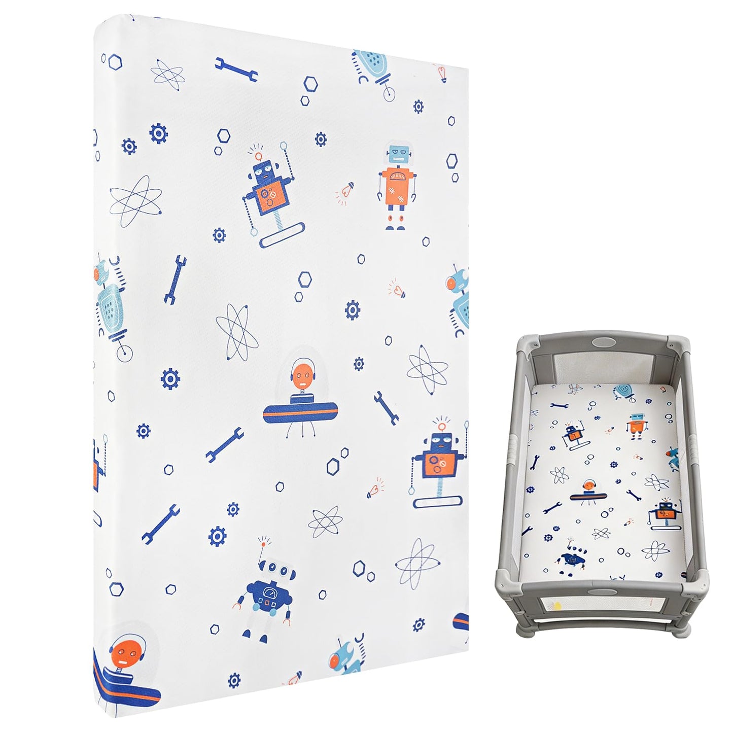 Viviland Mattress, 38" X 26" Pack N Play Mattress Premium Soft Foam Portable for Pack and Play Topper, Breathable, Comfortable and Stable, Robot Printed Mini Pad