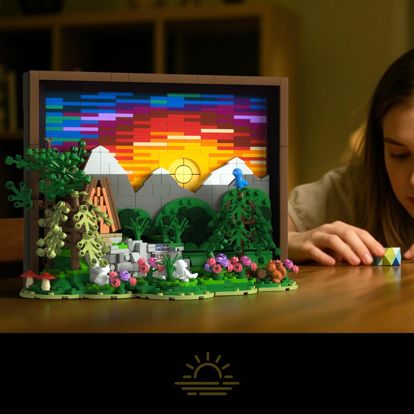 Givenni Ideas Sunset Wooden House Building Sets - 3D Puzzle Building Set for Adults, Ages 16+ - Beautifully Detailed Home Art Decor - Unique Gift Idea for Art Fans (1101PCS)