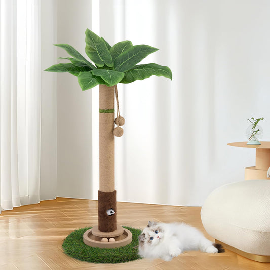 Cat Scratching Post, 35.4 Inch Tall Cat Scratching Post for Indoor Cats with Cat Toy, Mouse Hole and Interactive Wooden Ball for Kittens, Adults, Cats