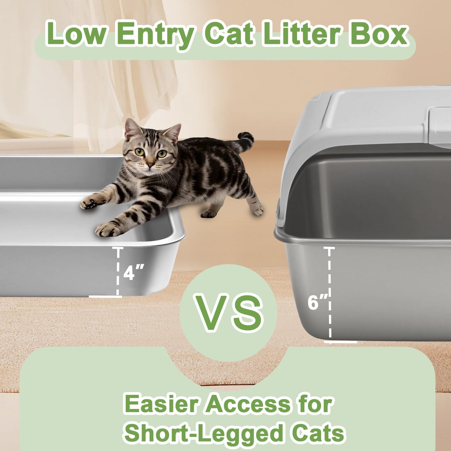 Amibud 2 Pack Stainless Steel Cat Litter Box, Metal High Sided Cat Pan, Extra Large Stainless Steel Box, Easy to Clean,Small Cat Toilet Supplies for Kitten, Kitty, Rabbit-40cm Lx 30cm W x 10cm H