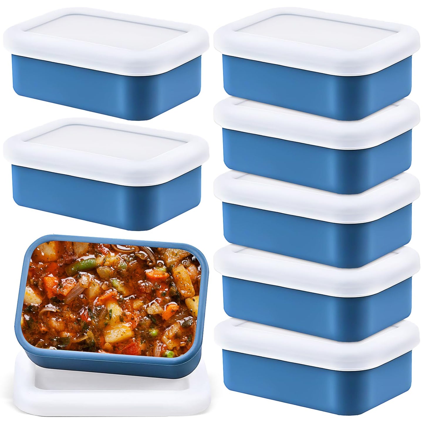 8 Pcs Silicone Freezer Containers with Lid 1 Cup Silicone Freezer Soup Molds, Reusable Food Preserving Ice Tray for Storing and Freezing Soup Sauces Stews (Blue)