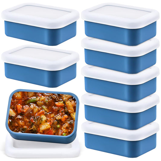 8 Pcs Silicone Freezer Containers with Lid 1 Cup Silicone Freezer Soup Molds, Reusable Food Preserving Ice Tray for Storing and Freezing Soup Sauces Stews (Blue)