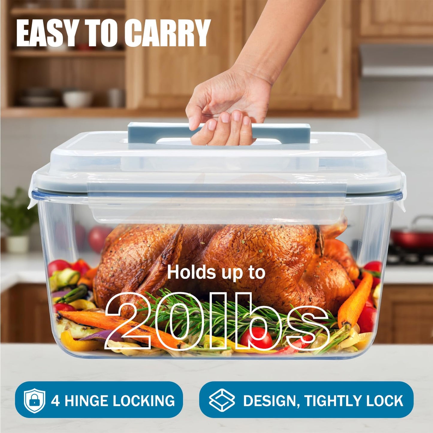 Hontent Large Glass Storage Containers with Lids 201oz Extra Large Big Airtight Glass Food Storage Containers for Rotisserie Chicken Watermelon Leftovers Marinade Turkey, BPA Free, Dishwasher Safe