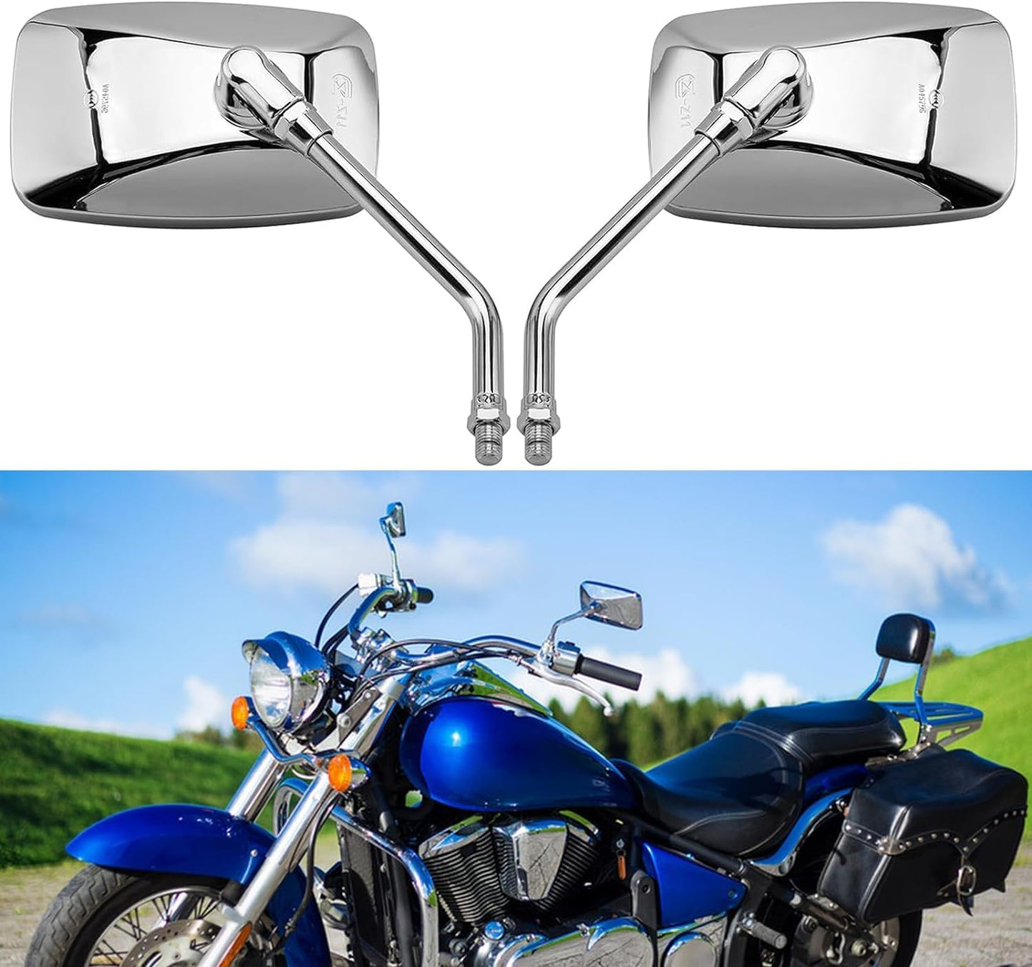 YOUNDERM 10MM Chrome Motorcycle Rectangle Handlebar Rearview Side Mirrors for Honda Sports Bike Suzuki Cruiser Scooter Aprilia Street Bike