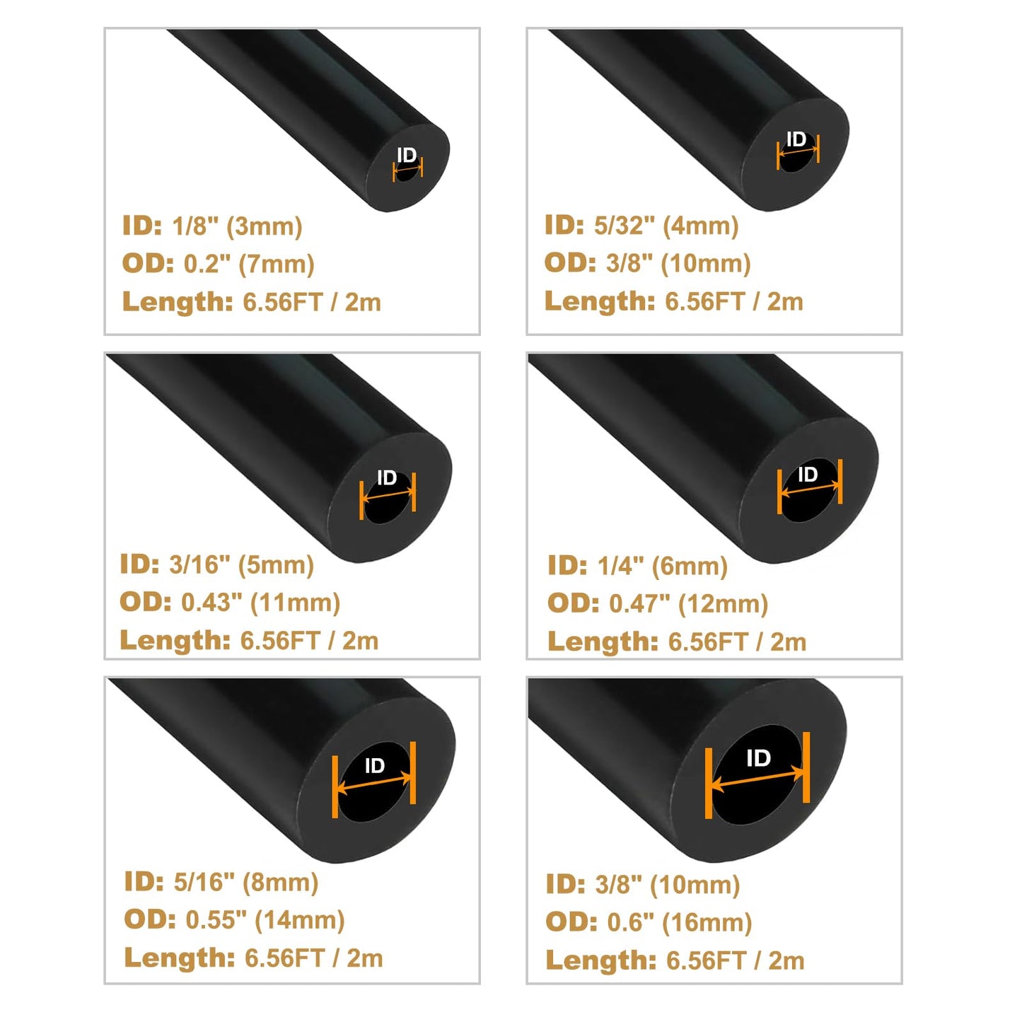 Silicone Vacuum Hose with 12 Sizes 120PCS Nylon Connector, 3/4/5/6/8/10mm ID,2M 6PSC 130PSI Silicone Vacuum Hose Kit for Automobile (3mm+4mm+5mm+6mm+8mm +0.39 4 in+connector)