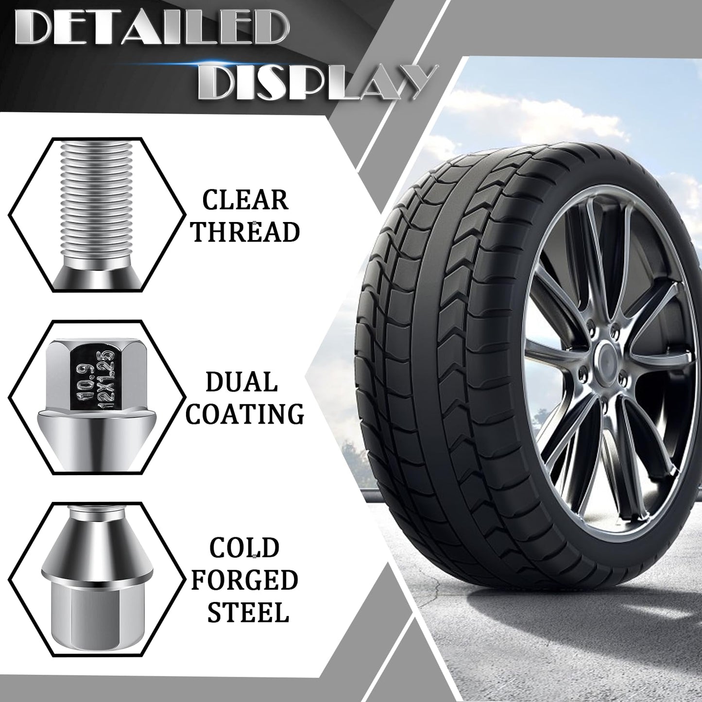 M12x1.25 Wheel Lug Bolts 17mm Hex, Lug Nuts with 28mm Shank Length Compatible with 2013-16 Dodge Dart/2016+ Jeep Cherokee/2015-17 Chrysler 200 (20 Pack)