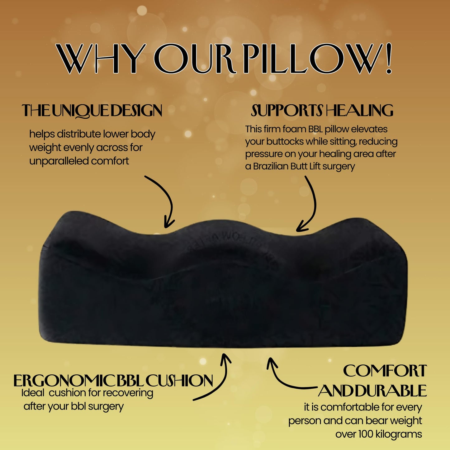 BBL Booty Pillow After Surgery - Brazilian Butt Lift Recovery Support Cushion | Ultra Comfortable with 3 Layers for Maximum Support Post-Surgery Sitting Best Pillow Dr. Approved by Royal bbl