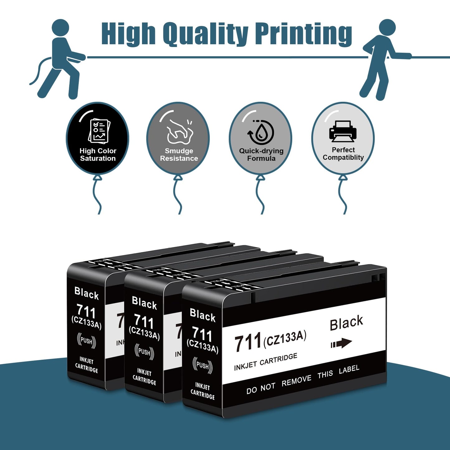 Mutikor 711XL Black Ink Cartridge Compatible Replacement for HP 711 Cartridge Black XL for Designjet T530, T525, T520, T130, T125, T120, T100 Series Printer - 3 Pack 711 bk
