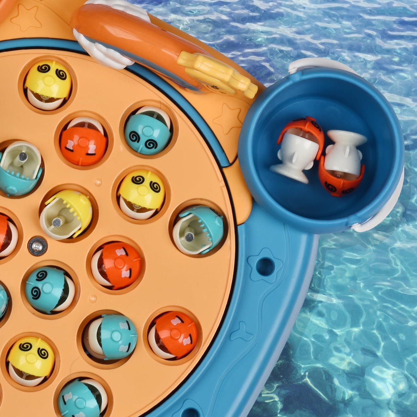 Jovarous Magnetic Fishing Game Set - Fish Toys with 21 Fish and 6 Poles, Rotating Board and On-Off Music Switch - Fun Fishing Board Games for Kids and Toddlers Age 3 4 5 6 7 8 and Up (Blue)